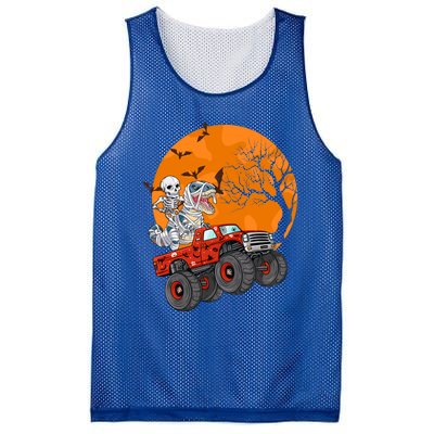 Skeleton And Mummy Dinosaur Riding Monster Truck Halloween Day Great Gift Mesh Reversible Basketball Jersey Tank