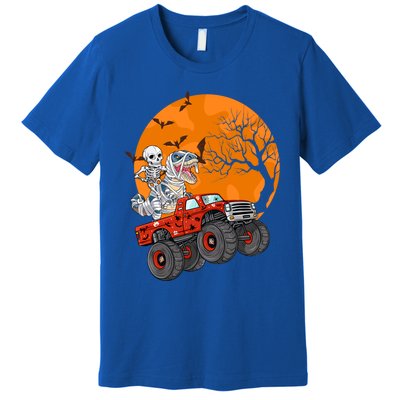 Skeleton And Mummy Dinosaur Riding Monster Truck Halloween Day Great Gift Premium T-Shirt