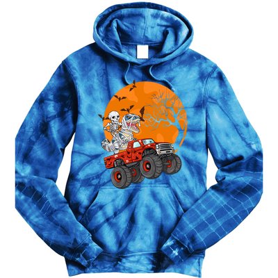 Skeleton And Mummy Dinosaur Riding Monster Truck Halloween Day Great Gift Tie Dye Hoodie