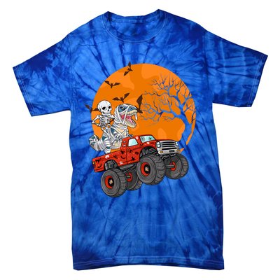 Skeleton And Mummy Dinosaur Riding Monster Truck Halloween Day Great Gift Tie-Dye T-Shirt