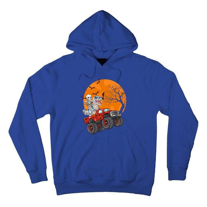 Skeleton And Mummy Dinosaur Riding Monster Truck Halloween Day Great Gift Tall Hoodie