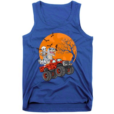 Skeleton And Mummy Dinosaur Riding Monster Truck Halloween Day Great Gift Tank Top