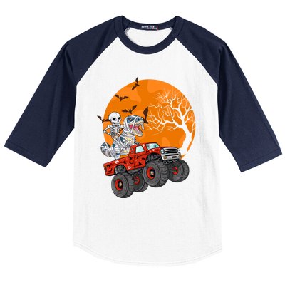 Skeleton And Mummy Dinosaur Riding Monster Truck Halloween Day Great Gift Baseball Sleeve Shirt