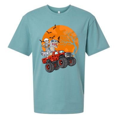 Skeleton And Mummy Dinosaur Riding Monster Truck Halloween Day Great Gift Sueded Cloud Jersey T-Shirt