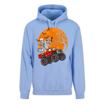 Skeleton And Mummy Dinosaur Riding Monster Truck Halloween Day Great Gift Unisex Surf Hoodie