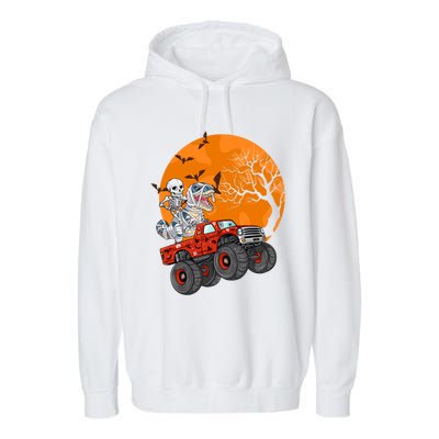 Skeleton And Mummy Dinosaur Riding Monster Truck Halloween Day Great Gift Garment-Dyed Fleece Hoodie