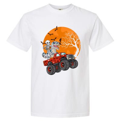 Skeleton And Mummy Dinosaur Riding Monster Truck Halloween Day Great Gift Garment-Dyed Heavyweight T-Shirt