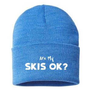 Snowboard: Are My Skis Ok? Skiing Sayings Gift Sustainable Knit Beanie