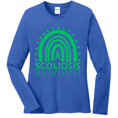 Scoliosis Awareness Month Ribbon Green Rainbow Gift Ladies Long Sleeve Shirt