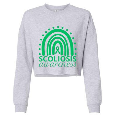 Scoliosis Awareness Month Ribbon Green Rainbow Gift Cropped Pullover Crew