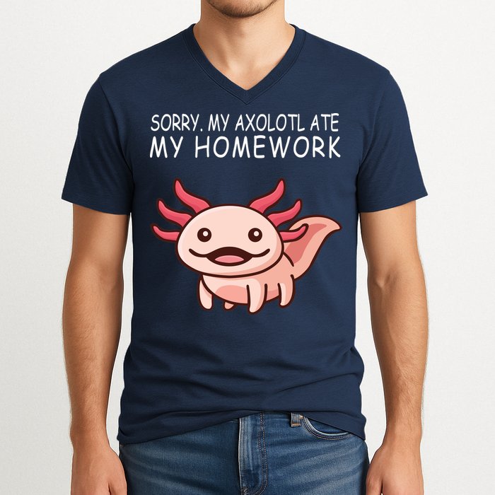 School Axolotl My Axolotl Ate My Homework Cute Axolotl V-Neck T-Shirt