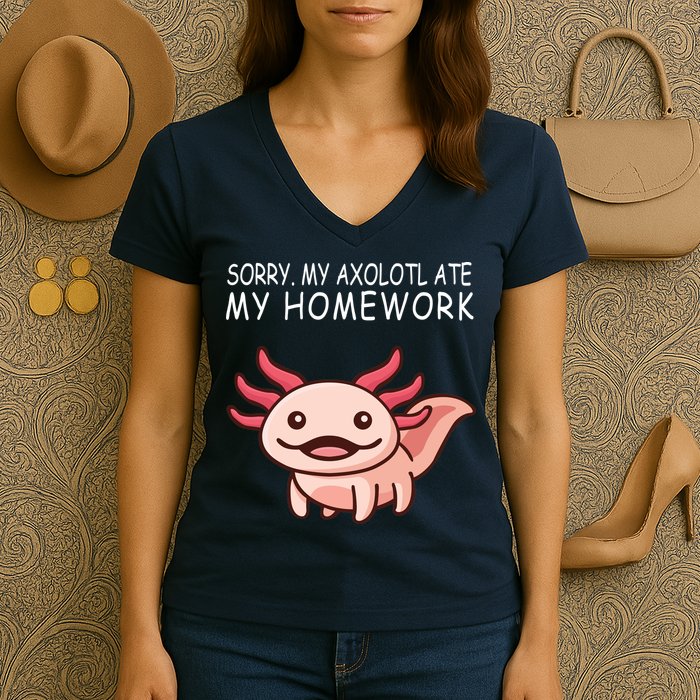 School Axolotl My Axolotl Ate My Homework Cute Axolotl Women's V-Neck T-Shirt