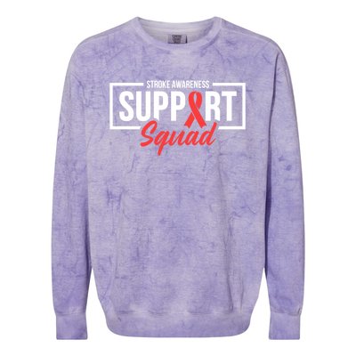 Stroke Awareness Month Support Squad I Wear Red Ribbon Funny Gift Colorblast Crewneck Sweatshirt