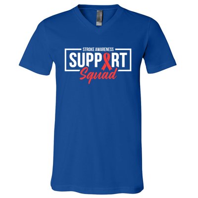 Stroke Awareness Month Support Squad I Wear Red Ribbon Funny Gift V-Neck T-Shirt