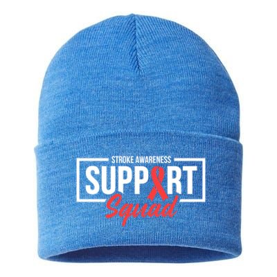 Stroke Awareness Month Support Squad I Wear Red Ribbon Funny Gift Sustainable Knit Beanie