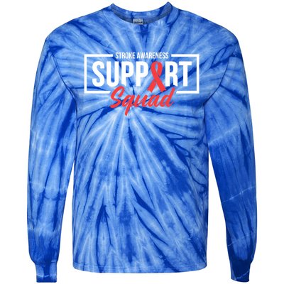 Stroke Awareness Month Support Squad I Wear Red Ribbon Funny Gift Tie-Dye Long Sleeve Shirt