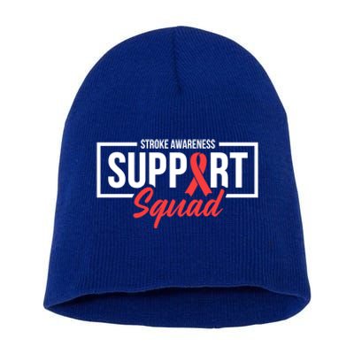 Stroke Awareness Month Support Squad I Wear Red Ribbon Funny Gift Short Acrylic Beanie