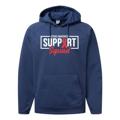 Stroke Awareness Month Support Squad I Wear Red Ribbon Funny Gift Performance Fleece Hoodie