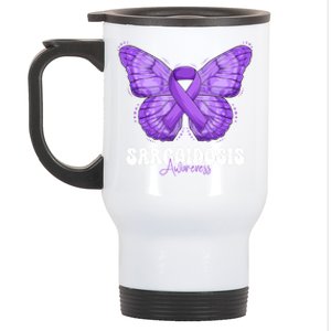 Sarcoidosis Awareness Month Purple Ribbon Butterfly Cool Gift Stainless Steel Travel Mug