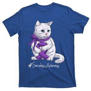 Sarcoidosis Awareness Month Purple Ribbon Cat Gift T-Shirt