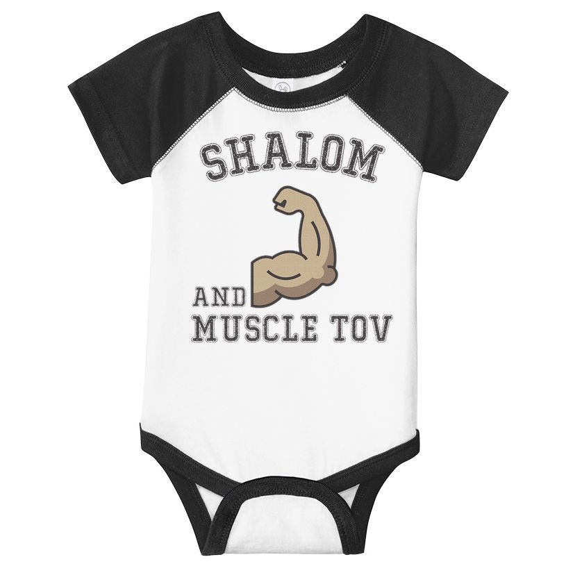 Shalom And Muscle Tov Jewish Muscles Bodybuilder Gym  Infant Baby Jersey Bodysuit