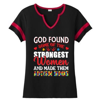 Strongest Autism Mom Awareness Autistic Gift Ladies Halftime Notch Neck Tee