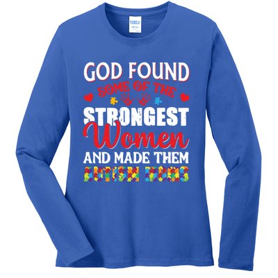 Strongest Autism Mom Awareness Autistic Gift Ladies Long Sleeve Shirt