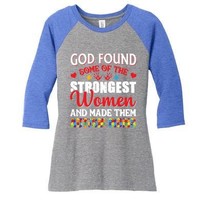 Strongest Autism Mom Awareness Autistic Gift Women's Tri-Blend 3/4-Sleeve Raglan Shirt