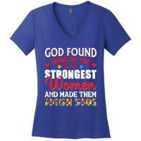 Strongest Autism Mom Awareness Autistic Gift Women's V-Neck T-Shirt