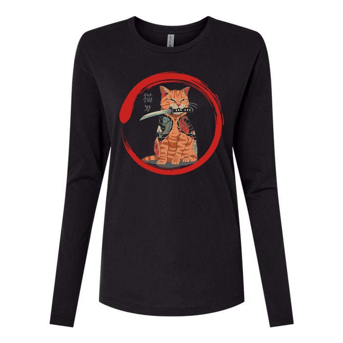 Samurai Cattana Emblem Womens Cotton Relaxed Long Sleeve T-Shirt