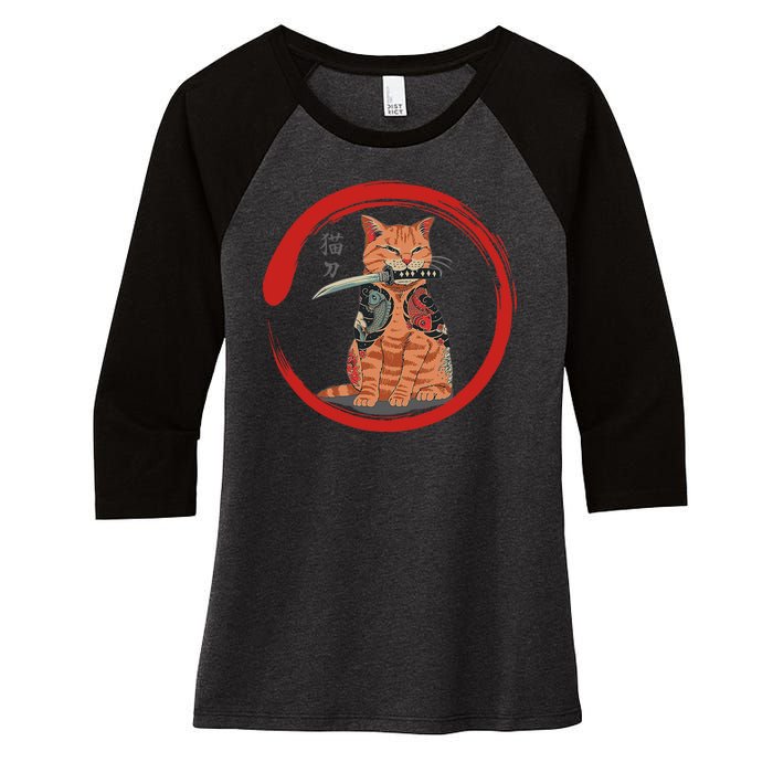 Samurai Cattana Emblem Women's Tri-Blend 3/4-Sleeve Raglan Shirt