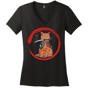 Samurai Cattana Emblem Women's V-Neck T-Shirt