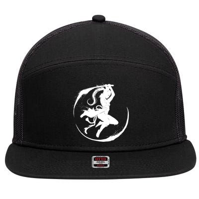 Samurai Lady Katana Slashing Circle 7 Panel Mesh Trucker Snapback Hat