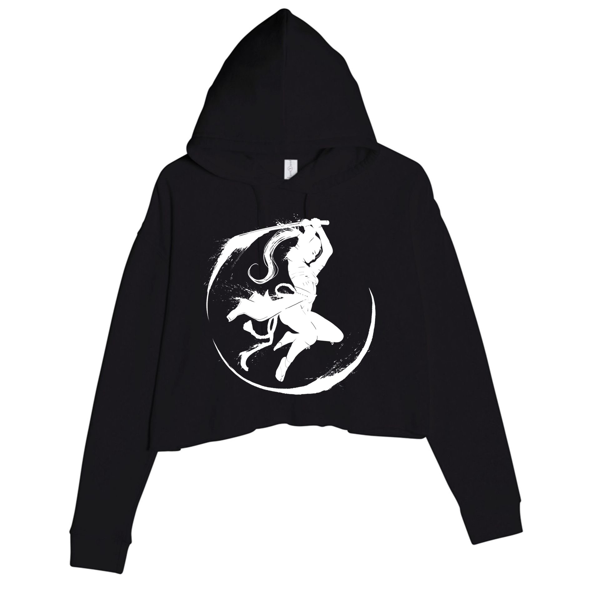Samurai Lady Katana Slashing Circle Crop Fleece Hoodie