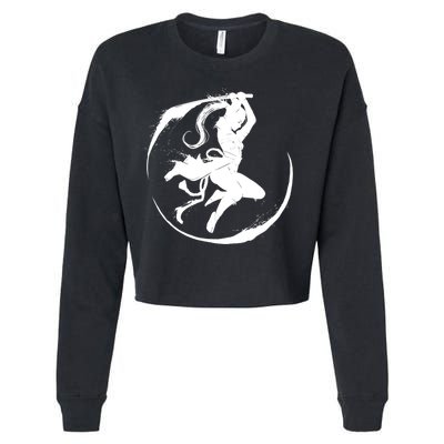Samurai Lady Katana Slashing Circle Cropped Pullover Crew