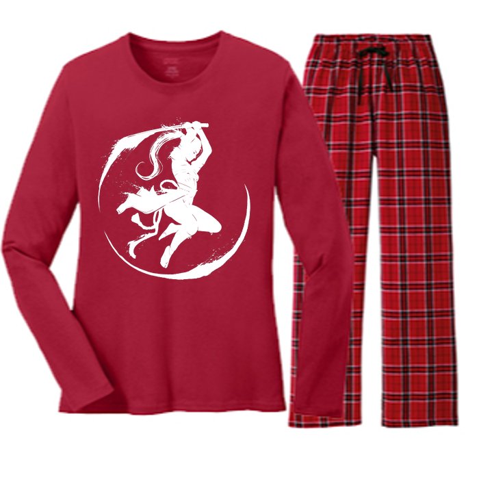 Samurai Lady Katana Slashing Circle Women's Long Sleeve Flannel Pajama Set 