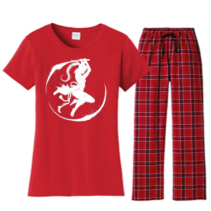 Samurai Lady Katana Slashing Circle Women's Flannel Pajama Set