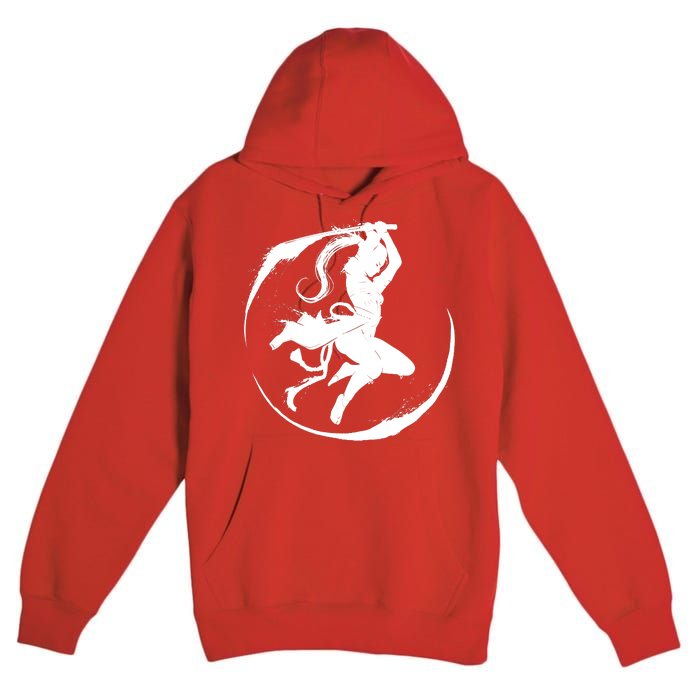 Samurai Lady Katana Slashing Circle Premium Pullover Hoodie