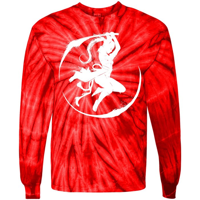 Samurai Lady Katana Slashing Circle Tie-Dye Long Sleeve Shirt