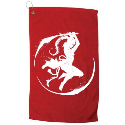 Samurai Lady Katana Slashing Circle Golf Towel