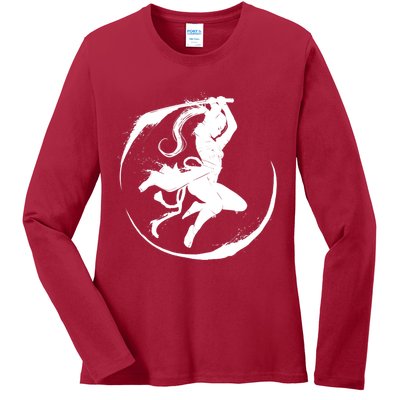 Samurai Lady Katana Slashing Circle Ladies Long Sleeve Shirt