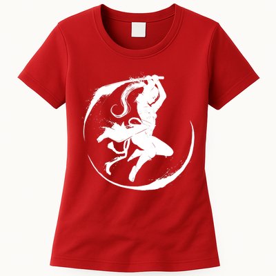 Samurai Lady Katana Slashing Circle Womens T-Shirt