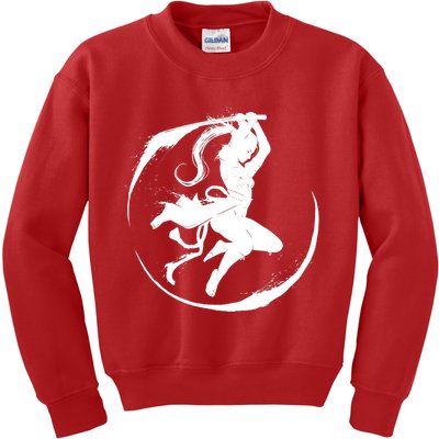 Samurai Lady Katana Slashing Circle Kids Sweatshirt