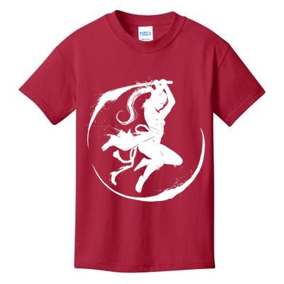 Samurai Lady Katana Slashing Circle Kids T-Shirt