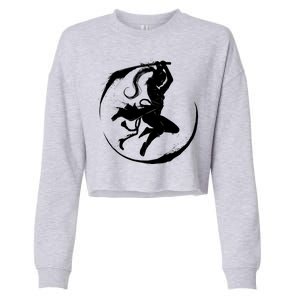 Samurai Lady Katana Slashing Circle Cropped Pullover Crew