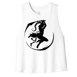 Samurai Lady Katana Slashing Circle Women's Racerback Cropped Tank