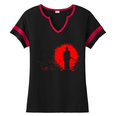 Samurai Red Sun Warrior Hollow Ladies Halftime Notch Neck Tee