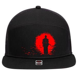 Samurai Red Sun Warrior Hollow 7 Panel Mesh Trucker Snapback Hat