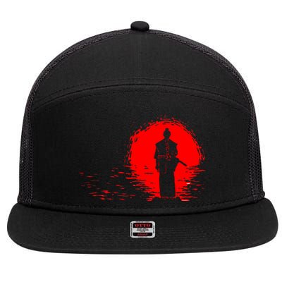 Samurai Red Sun Warrior Hollow 7 Panel Mesh Trucker Snapback Hat
