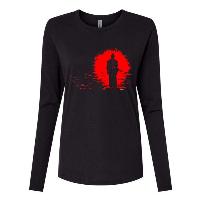 Samurai Red Sun Warrior Hollow Womens Cotton Relaxed Long Sleeve T-Shirt